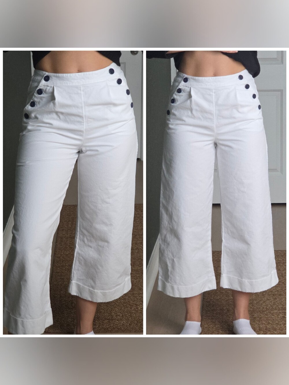 Polo Ralph Lauren Cropped Wide Leg Pants Nautical XS White Elastic Waistband